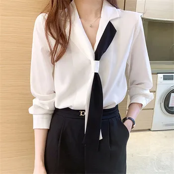 Moda Femei, Tricouri Cu Maneca Lunga Tricou Temperament Activitatea Profesională Bluza Feminin Alb Șifon Bluze Top Office Lady Casual